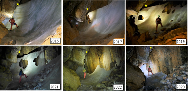 Evoluzione del ghiacciaio ipogeo della grotta Rem del ghiaccio dal 2015 al 2023