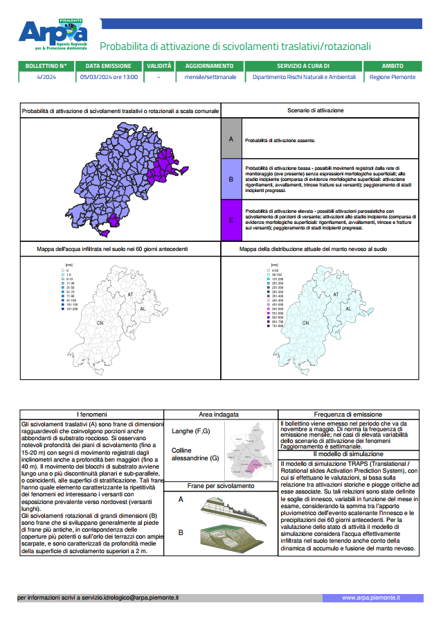 Esempio di Bollettino di probabilità di attivazione di scivolamenti traslativi/rotazionali