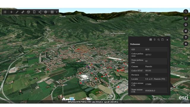 Visualizzazione in tre dimensioni della localizzazione dei sondaggi censiti