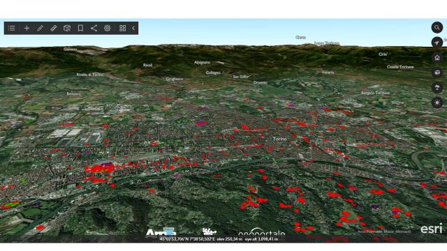 Visualizzazione in tre dimensioni della localizzazione dei sondaggi censiti