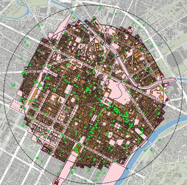 Zona del centro di Torino in cui è stata effettuata la stima della popolazione esposta a diversi intervalli di valori di campo elettrico