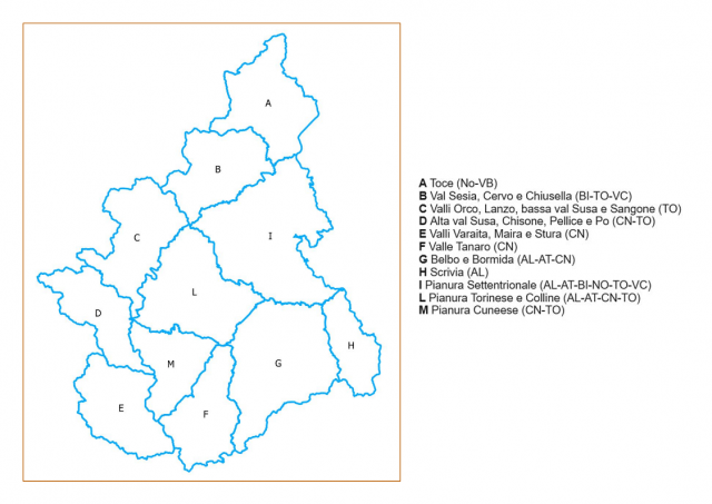 Le 11 zone di allerta del Piemonte