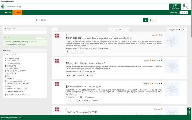 ricerca di metadati relativi a fasce fluviali