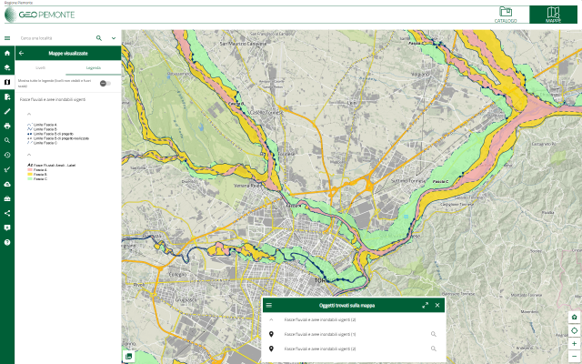 Visualizzazione ed interrogazione del dataset Fasce fluviali