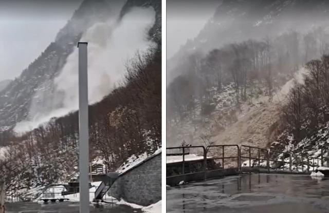 Due fotogrammi del distacco della valanga ripresa durante la sua discesa nei pressi del Passo del Sempione (VB)- Fotogrammi estrapolati da video riportato su social e testate giornalistiche.