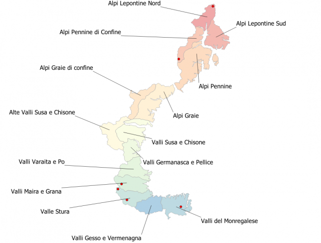 Distribuzione degli incidenti sui settori alpini piemontesi