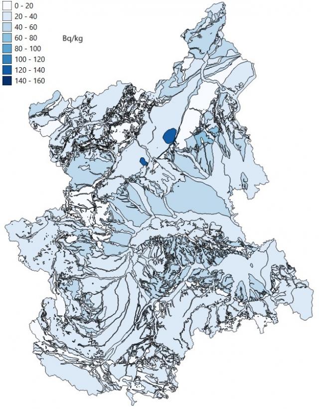 Distribuzione di Uranio 238 nelle unità radiogeolitologiche in Piemonte e Valle d’Aosta