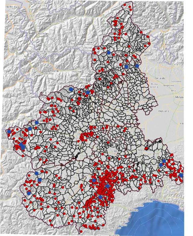 Fenomeni franosi analizzati al 2° e 3° livello di approfondimento - Fonte Arpa Piemonte