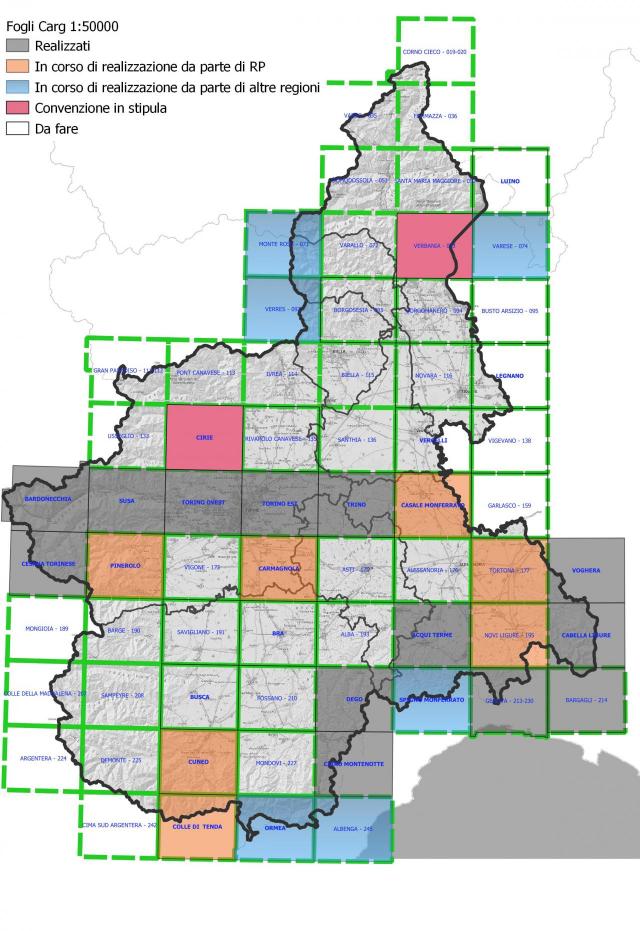 Figura 1. Fogli Geologici 1:50.000 del territorio piemontese