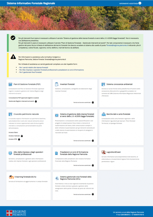 Homepage del Sistema Informativo Forestale regionale