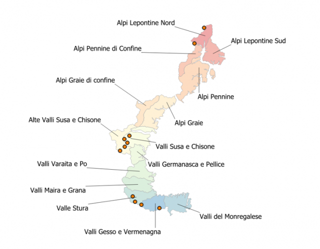 Fig2 distribuzione degli incidenti sui settori alpini piemontesi