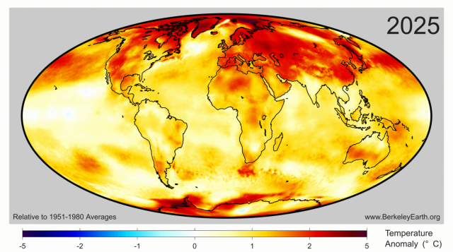 Anomalia della temperatura superficiale mondiale rispetto al periodo 1951–1980 
