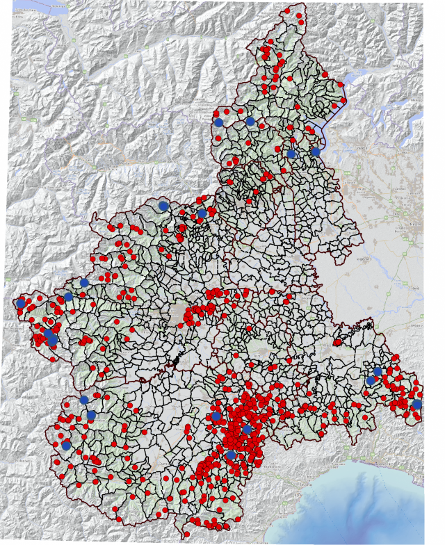 Fenomeni franosi analizzati al 2° e 3° livello di approfondimento - Fonte Arpa Piemonte