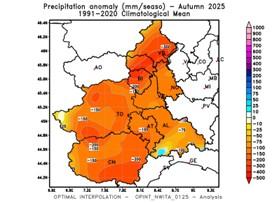 Anomalia della precipitazione cumulata nell’autunno 2025