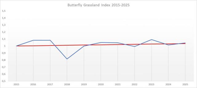 Fig. 2 - Andamento delle popolazioni di lepidotteri nel corso degli anni di monitoraggio (2015-2025)