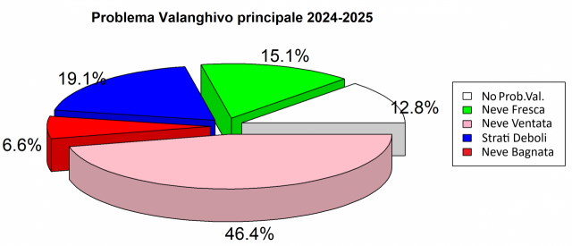 Frequenza di utilizzo del problema valanghivo principale sull’arco alpino piemontese nella stagione 2024-2025