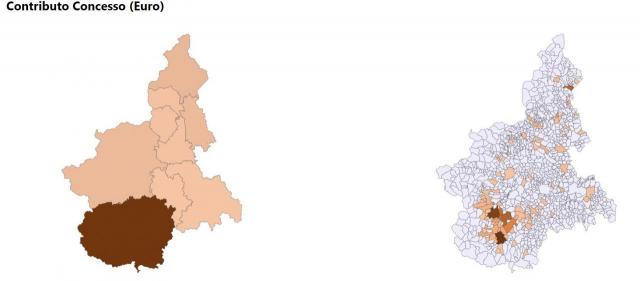 Fig. 1 - Distribuzione geografica degli interventi di prevenzione e mitigazione (SRD06) sul territorio della Regione Piemonte